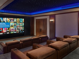 Hidden Dolby Atmos theater w/ 4K HDR, starlight ceiling, ARS, Kaleidescape & smart lighting.