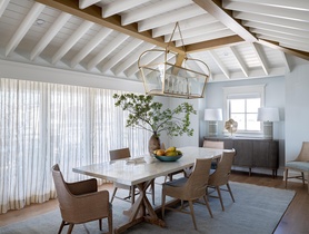 New Jersey beach house with motorized drapery, speakers and lighting controlled by Crestron Home.