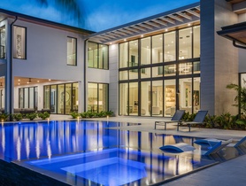 Crestron lighting, audio, video; custom club room AV; and Coastal Source outdoor tech.