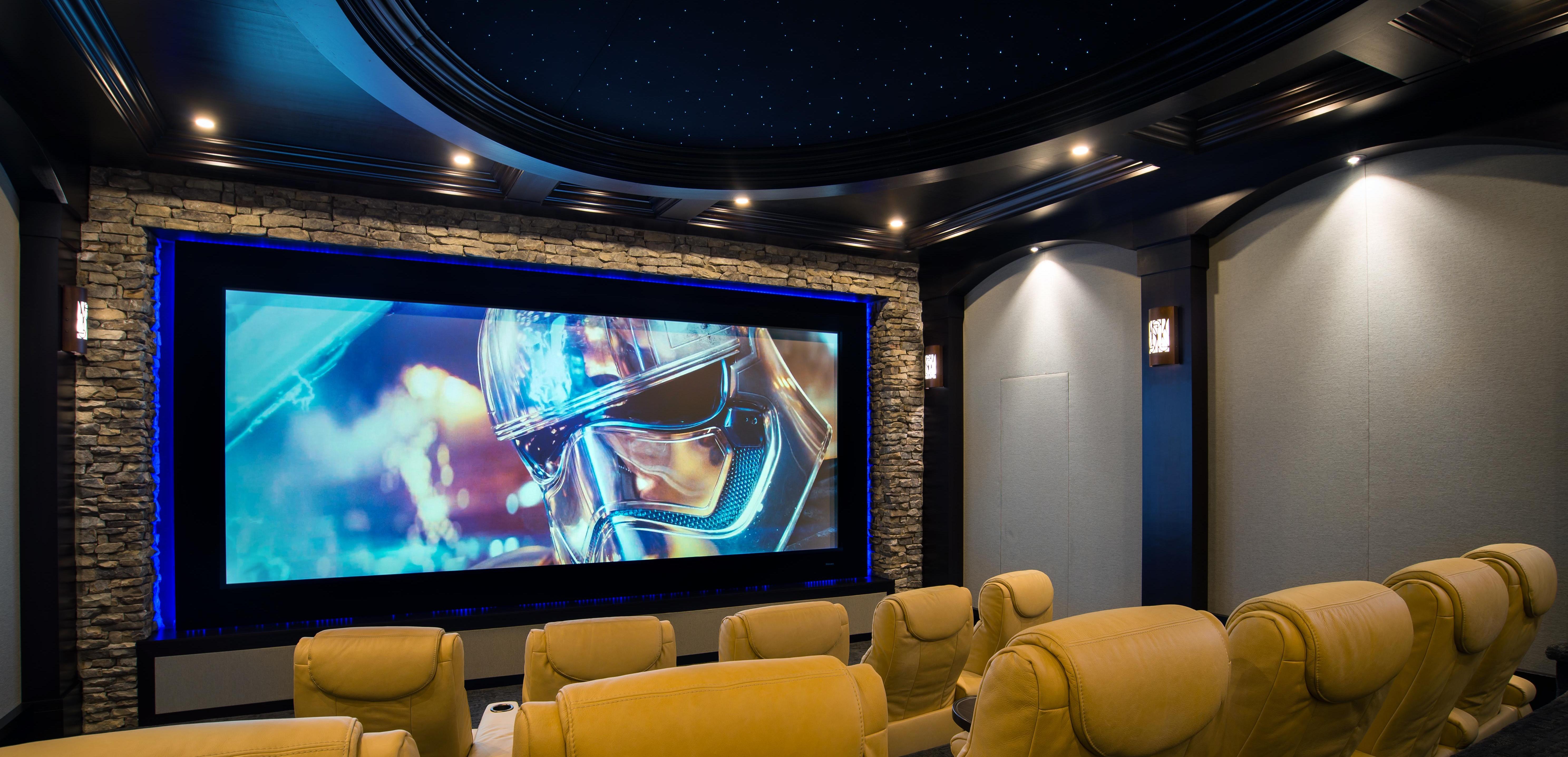 Easy Living with Technology 215 inch Motorized Masking Stewart Filmscreen;  JBL Synthesis II Audio Package; CinemaTech Seating; EL Design