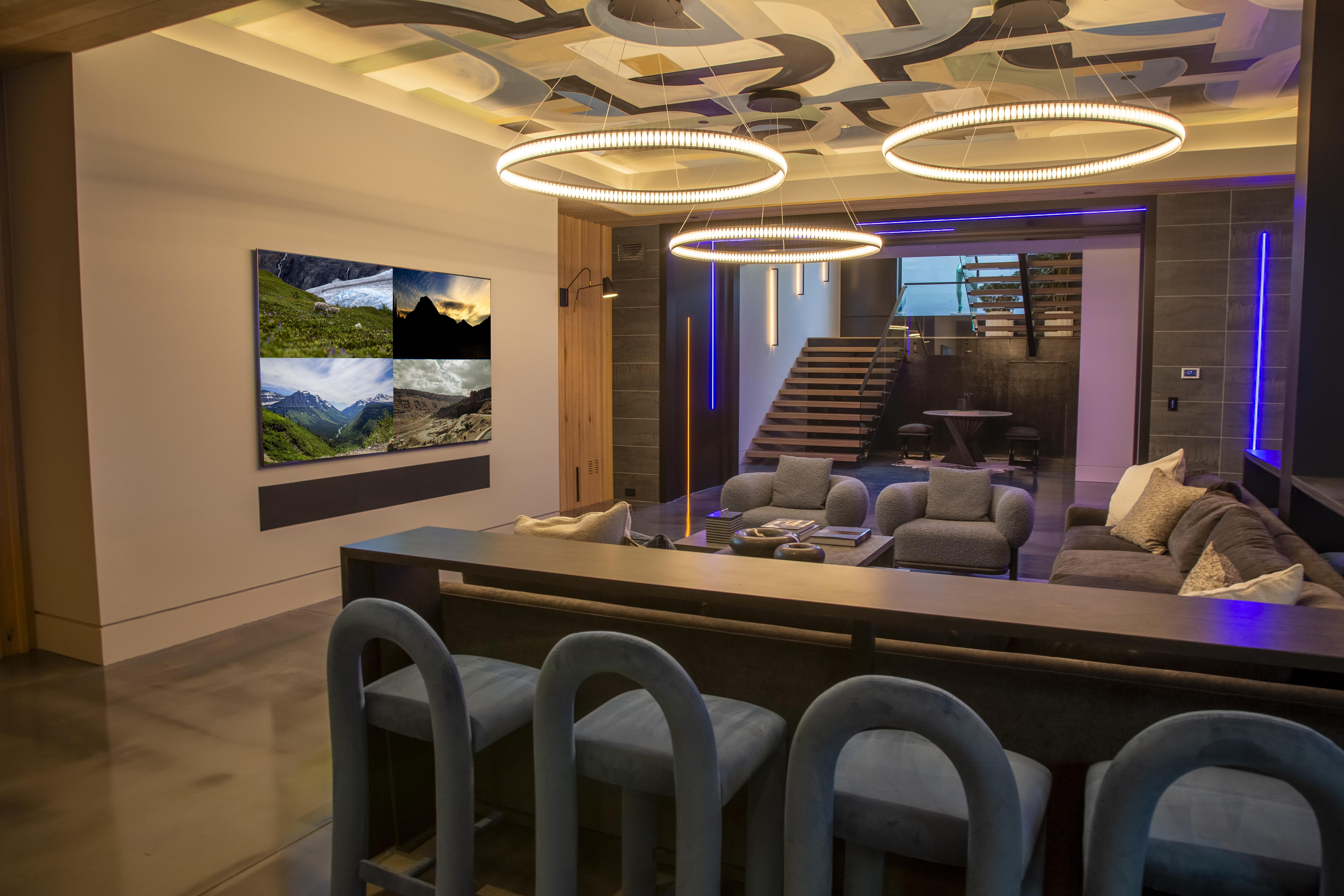 Precision Media Solutions Art tv, soundbar, LED linear lighting, small aperture speakers, invisible speakers, shades, lutron, savant,