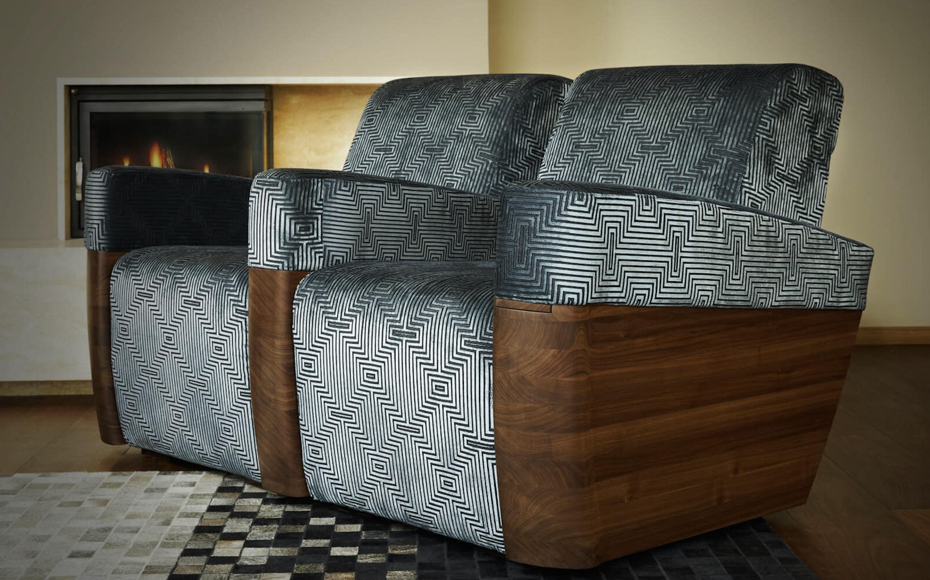 Moovia Smart home cinema furniture with USB, touch control, and Qi wireless charging for ultimate convenience.