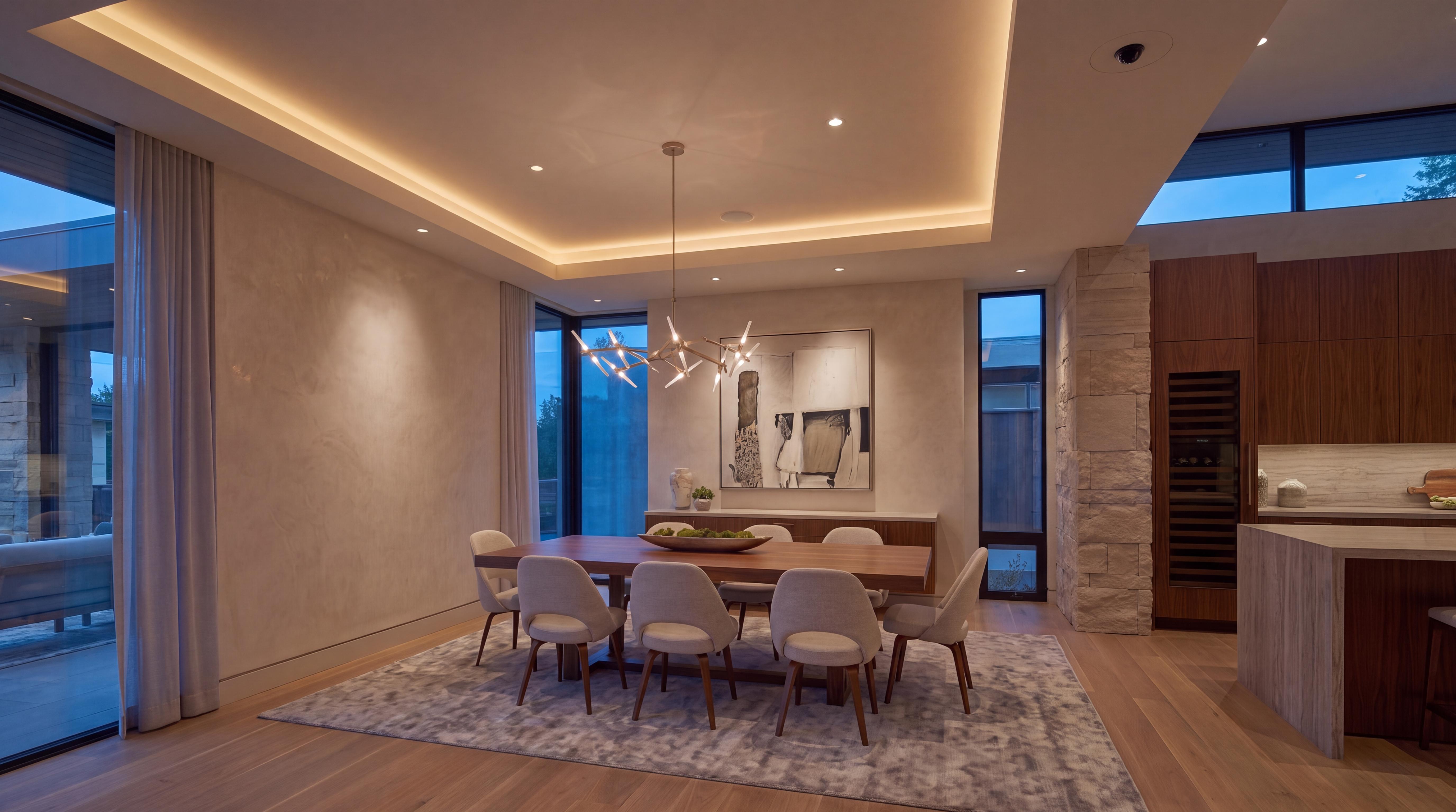 IC Realtime Flush-mounted ceiling security camera blends in the dining room for discreet, secure interior home monitoring