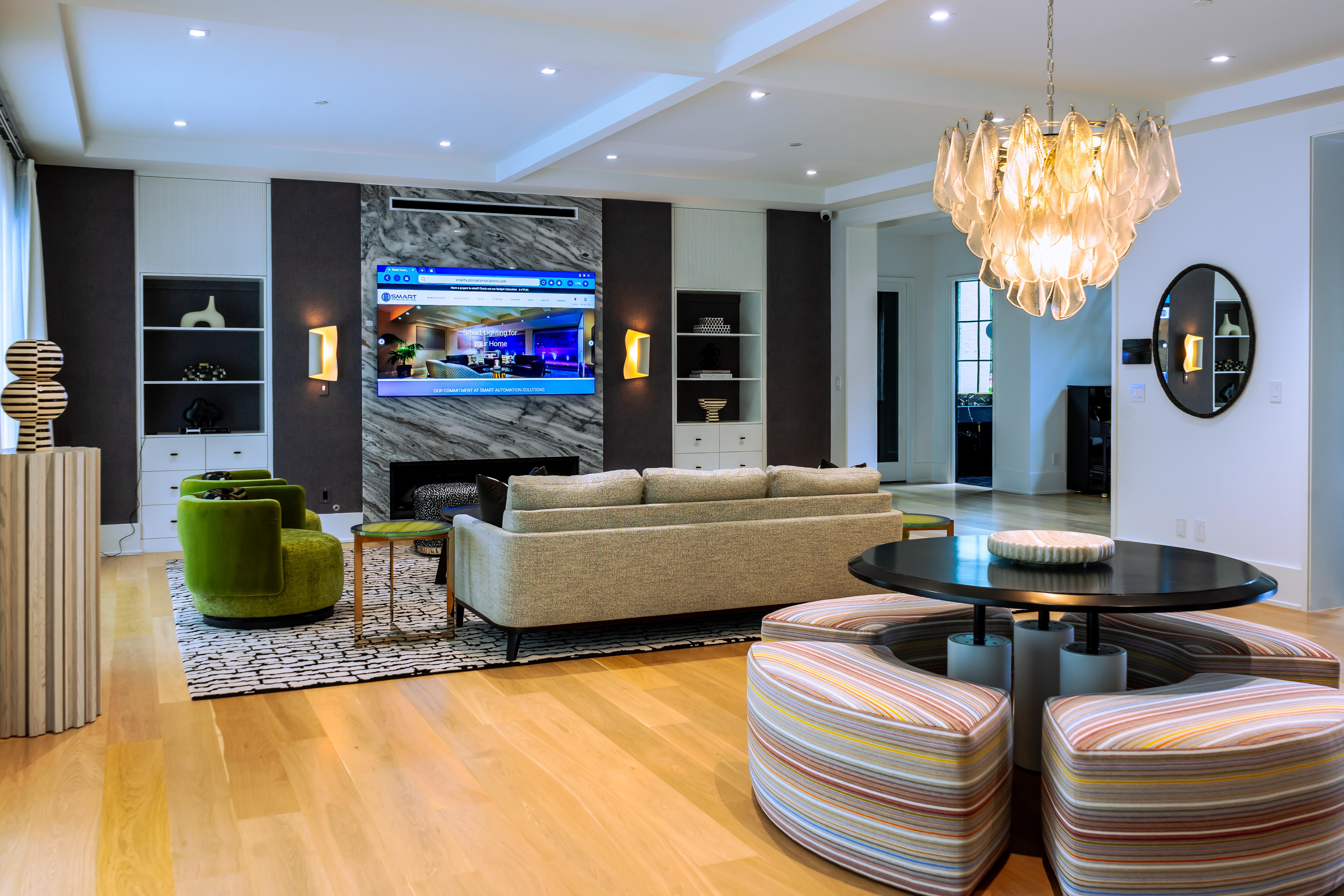 Smart Automation Solutions Samsung 8K TV, Sonance Invisible speakers/subwoofer, SI Shades & Drapes, Control4 & Lutron Lighting