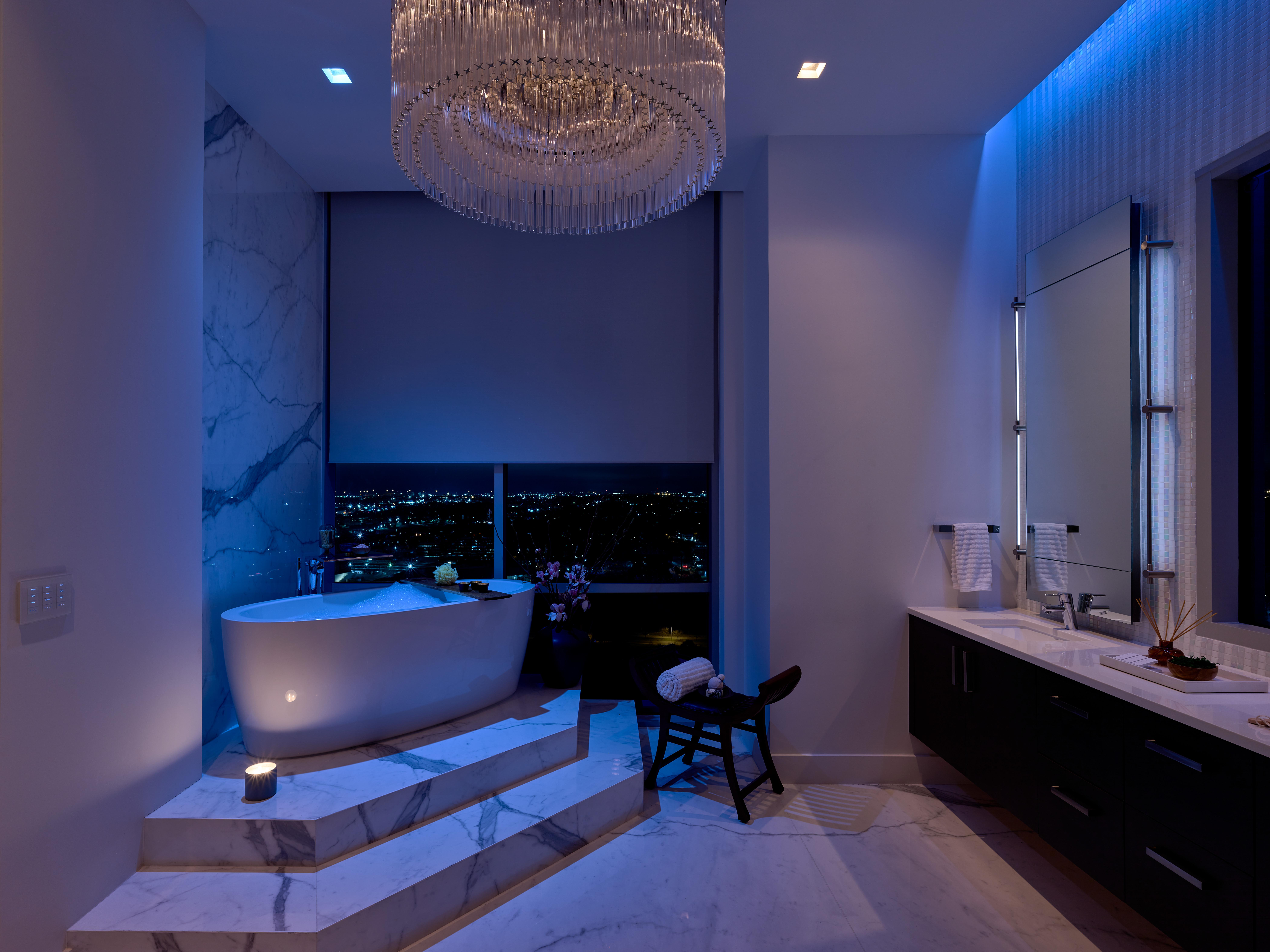 Lutron Ketra D3 Downlights, Ketra G2 Linears, Palladiom Keypad, Palladiom Roller Shades, HomeWorks