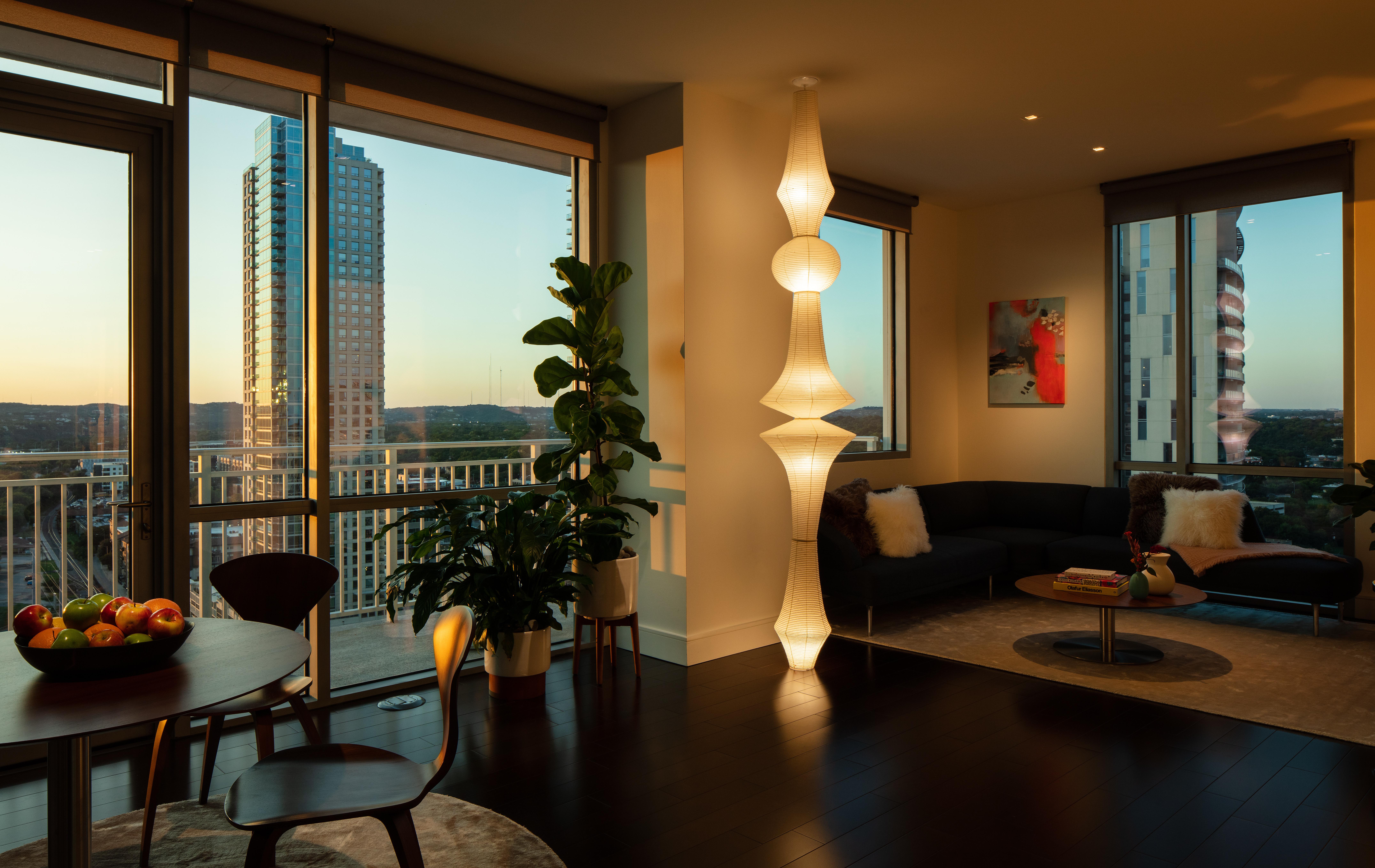 Lutron Ketra D3 Downlights, Ketra A20 Lamp, Palladiom Roller Shades, HomeWorks,