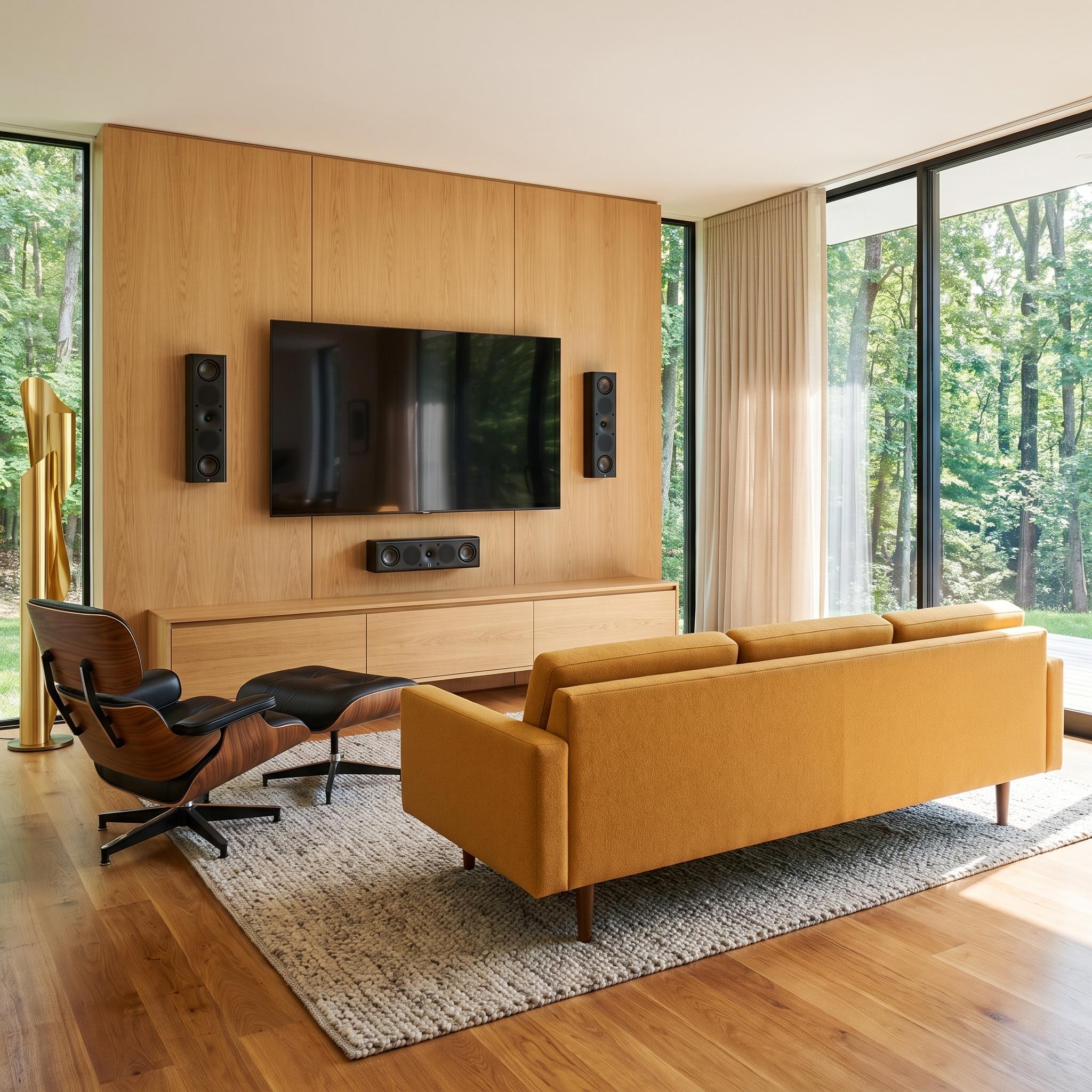 Perlisten Audio Living room featuring the Perlisten Audio X5w On-Wall speakers.