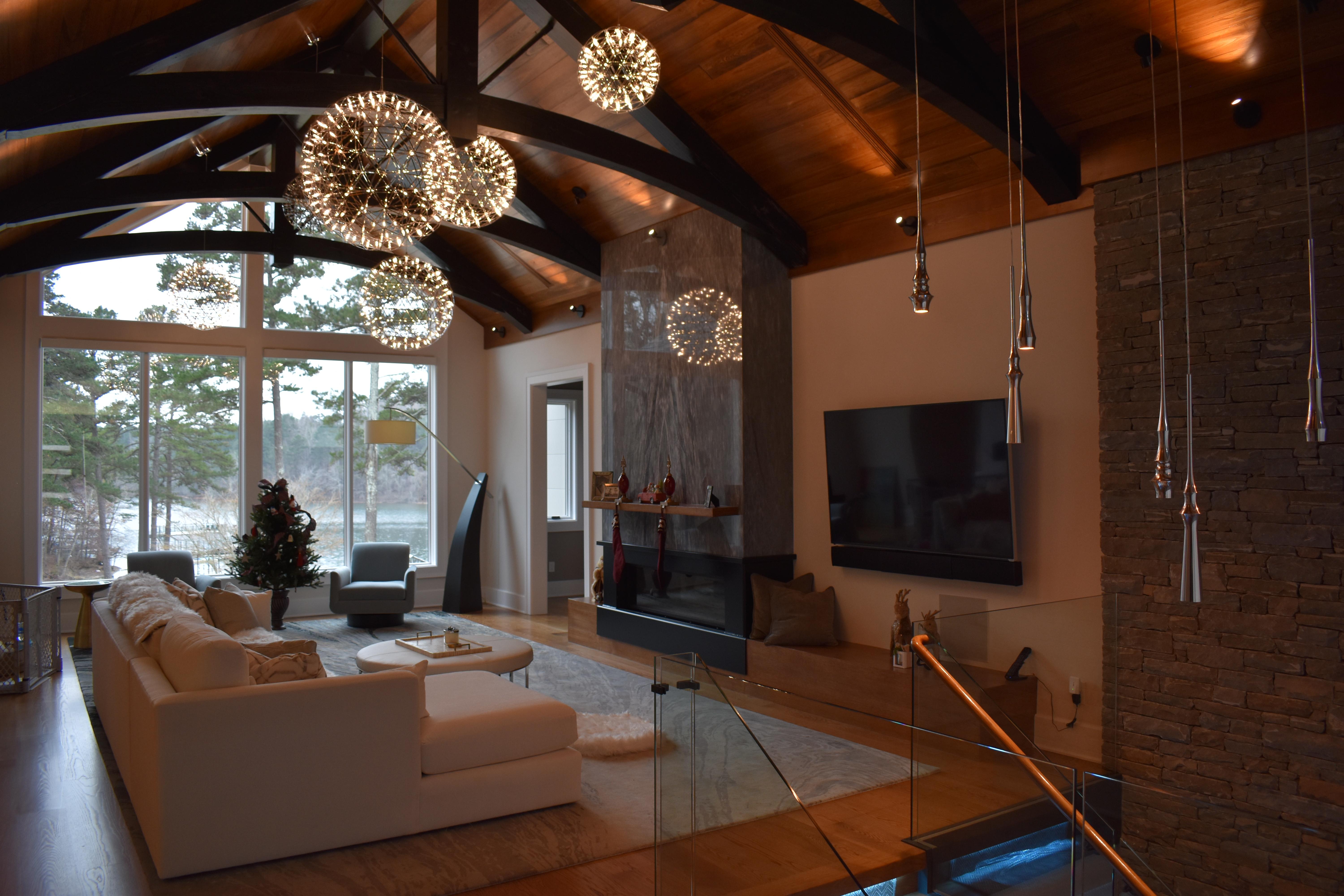 SB Comm Inc Lutron window treatments, Sonance audio video, sound bar and in wall subwoofer. Lutron Lighting control