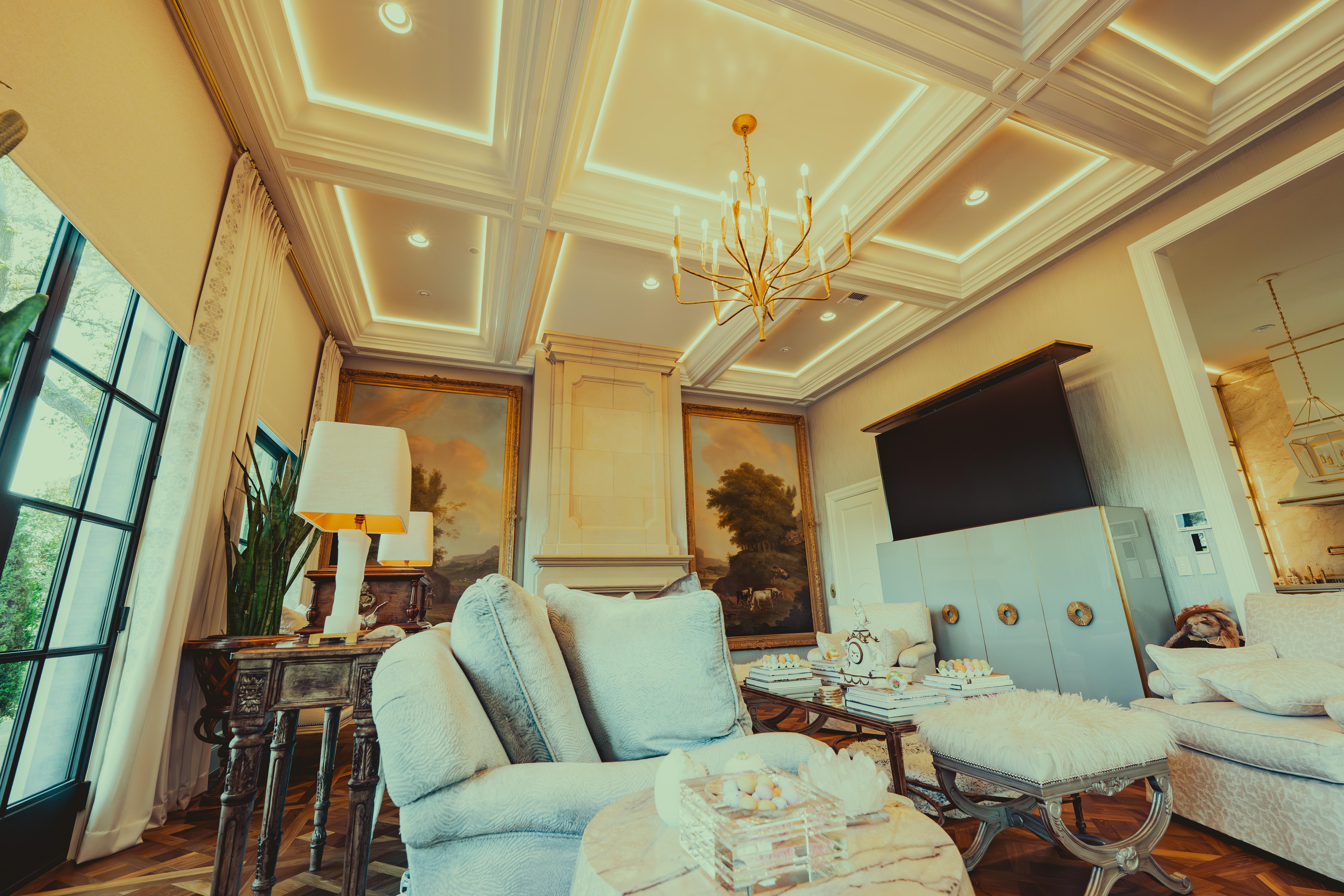 Smarter Homes Ketra downlights, Proluxe cove lighting, HomeWorks controls, Lutron shades, James speakers, future TV lift.